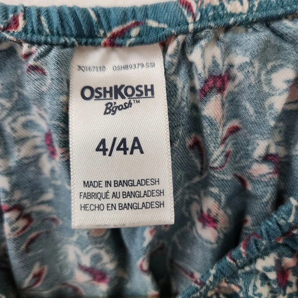 OshKosh B'gosh Girls‎ Blue Floral Print Smocked Waist Dress Size 4/4A